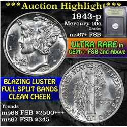 ***Auction Highlight*** 1943-p Mercury Dime 10c Graded GEM++ FSB By USCG (fc)