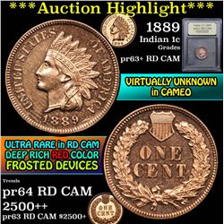 ***Auction Highlight*** 1889 Indian Cent 1c Graded Gem++ Proof Red By USCG (fc)