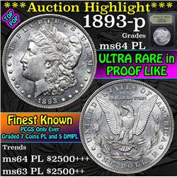 ***Auction Highlight*** 1893-p Morgan Dollar $1 Graded Choice Unc PL By USCG (fc)