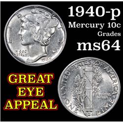 1940-p Mercury Dime 10c Grades Choice Unc