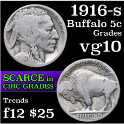 1916-s Buffalo Nickel 5c Grades vg+
