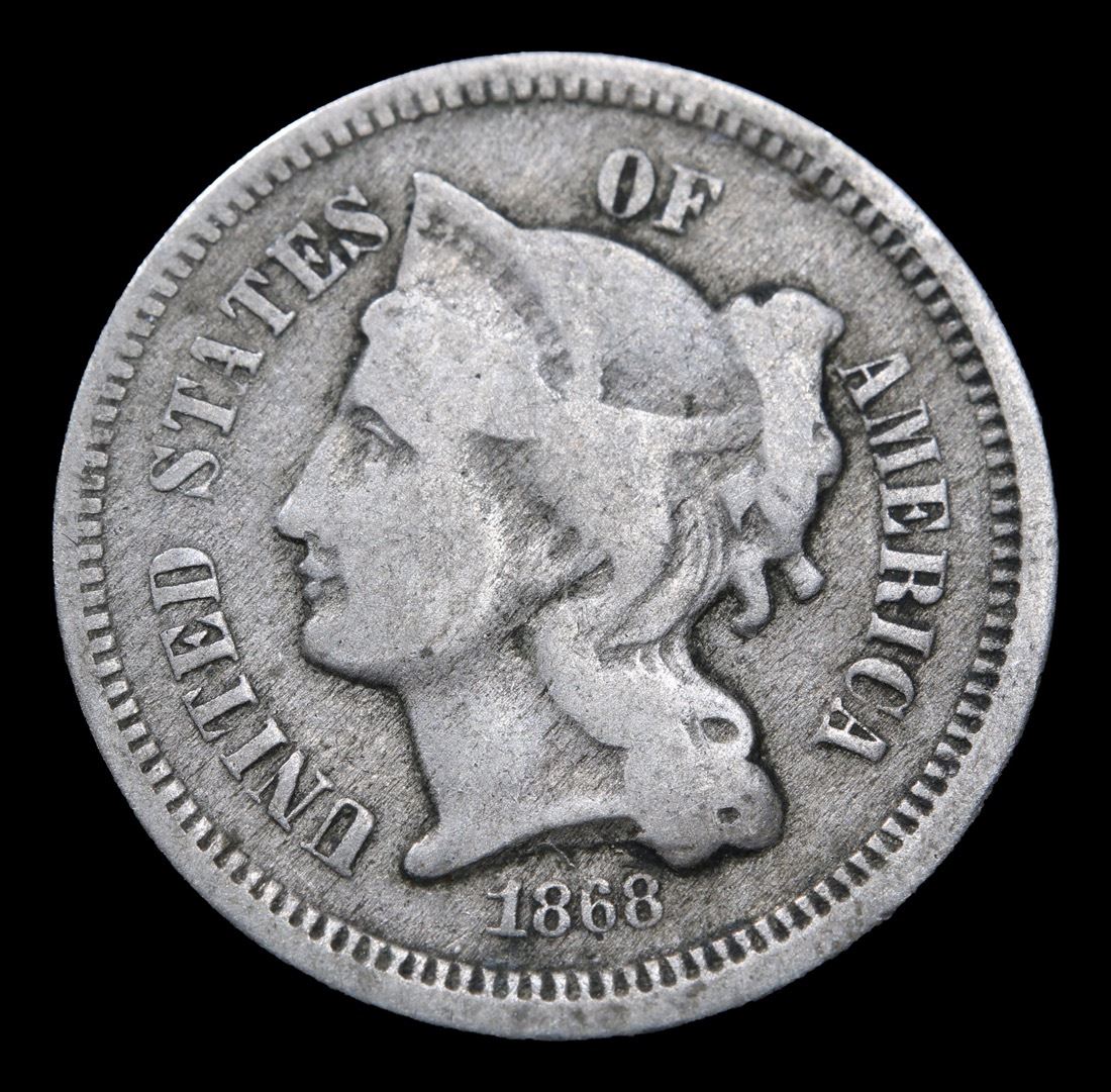 1868 Three Cent Copper Nickel 3cn Grades f, fine