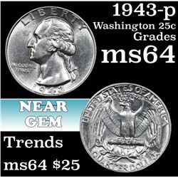 1943-p Washington Quarter 25c Grades Choice Unc