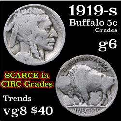 1919-s Buffalo Nickel 5c Grades g+