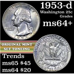 1953-d Washington Quarter 25c Grades Choice+ Unc
