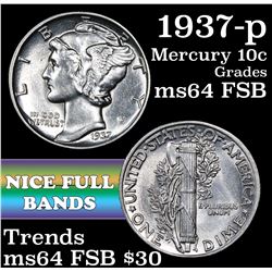 1937-p Mercury Dime 10c Grades Choice Unc FSB