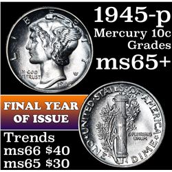 1945-p Mercury Dime 10c Grades GEM+ Unc