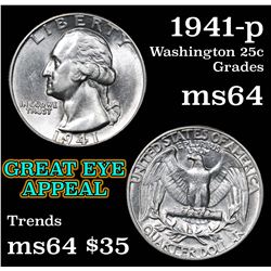 1941-p Washington Quarter 25c Grades Choice Unc