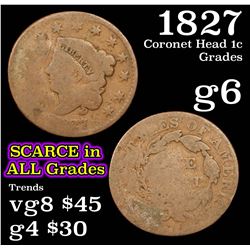 1827 Coronet Head Large Cent 1c Grades g+