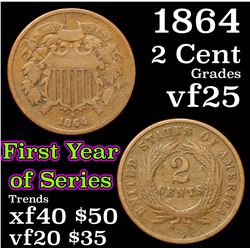 1864 Two Cent Piece 2c Grades vf+
