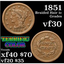 1851 Braided Hair Large Cent 1c Grades vf++