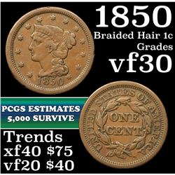 1850 Braided Hair Large Cent 1c Grades vf++