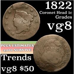 1822 Coronet Head Large Cent 1c Grades vg, very good