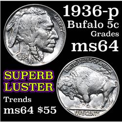 1936-p Buffalo Nickel 5c Grades Choice Unc