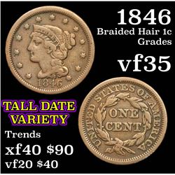 1846 Braided Hair Large Cent 1c Grades vf++