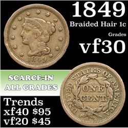 1849 Braided Hair Large Cent 1c Grades vf++