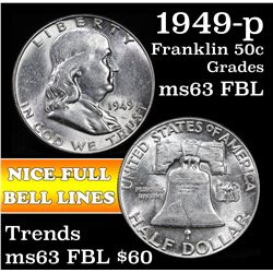 1949-p Franklin Half Dollar 50c Grades Select Unc FBL