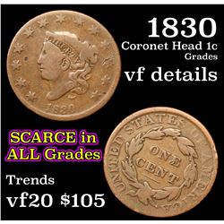 1830 Coronet Head Large Cent 1c Grades vf details
