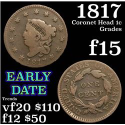 1817 Coronet Head Large Cent 1c Grades f+