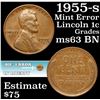 Image 1 : Mint Error 1955-s 'BIE'  Lincoln Cent 1c Grades Select Unc BN