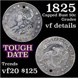 1825 Capped Bust Half Dollar 50c Grades vf details