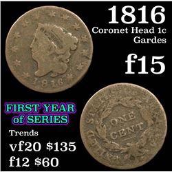 1816 Coronet Head Large Cent 1c Grades f+