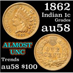 1862 Indian Cent 1c Grades Choice AU/BU Slider