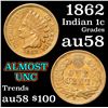 Image 1 : 1862 Indian Cent 1c Grades Choice AU/BU Slider