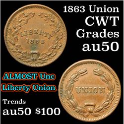 1863 Union Civil War Token 1c Grades AU, Almost Unc