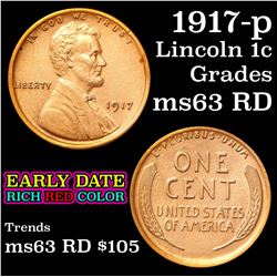 1917-p Lincoln Cent 1c Grades Select Unc RD