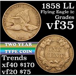 1858 LL Flying Eagle Cent 1c Grades vf++
