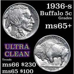 1936-s Buffalo Nickel 5c Grades GEM+ Unc