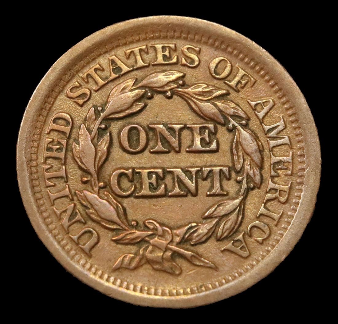1852 Braided Hair Large Cent 1c Grades AU, Almost Unc