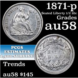 1871-p Seated Liberty Half Dime 1/2 10c Grades Choice AU/BU Slider