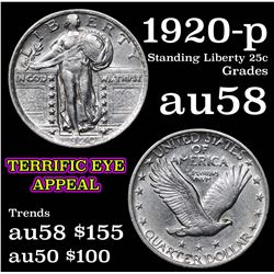 1920-p Standing Liberty Quarter 25c Grades Choice AU/BU Slider