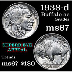 1938-d Buffalo Nickel 5c Grades GEM++ Unc