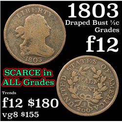 1803 Draped Bust Half Cent 1/2c Grades f, fine