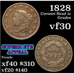 1828 Coronet Head Large Cent 1c Grades vf++