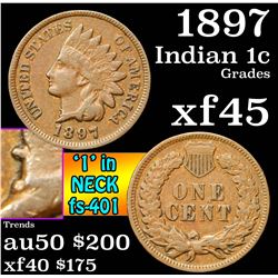 1897 fs-401 '1' in neck Indian Cent 1c Grades xf+
