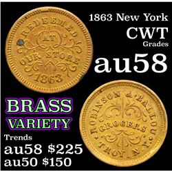 1863 New York, Brass Civil War Token 1c Grades Choice AU/BU Slider