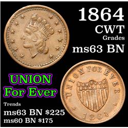 1864 Union For Ever Civil War Token 1c Grades Select Unc BN
