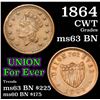 Image 1 : 1864 Union For Ever Civil War Token 1c Grades Select Unc BN