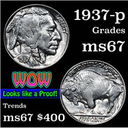 1937-p Buffalo Nickel 5c Grades GEM++ Unc