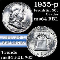 1955-p Franklin Half Dollar 50c Grades Choice Unc FBL