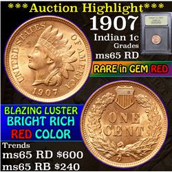***Auction Highlight*** 1907 Indian Cent 1c Graded GEM Unc RD By USCG (fc)