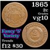 Image 1 : 1865 Two Cent Piece 2c Grades vg+