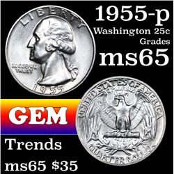 1955-p Washington Quarter 25c Grades GEM Unc