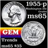 Image 1 : 1955-p Washington Quarter 25c Grades GEM Unc
