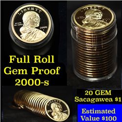 ***Auction Highlight*** Proof 2000-s Sacagawea dollar roll $1, 20 pieces (fc)