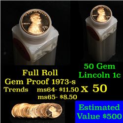 ***Auction Highlight*** Proof 1973-s Lincoln cent 1c roll, 50 pieces (fc)